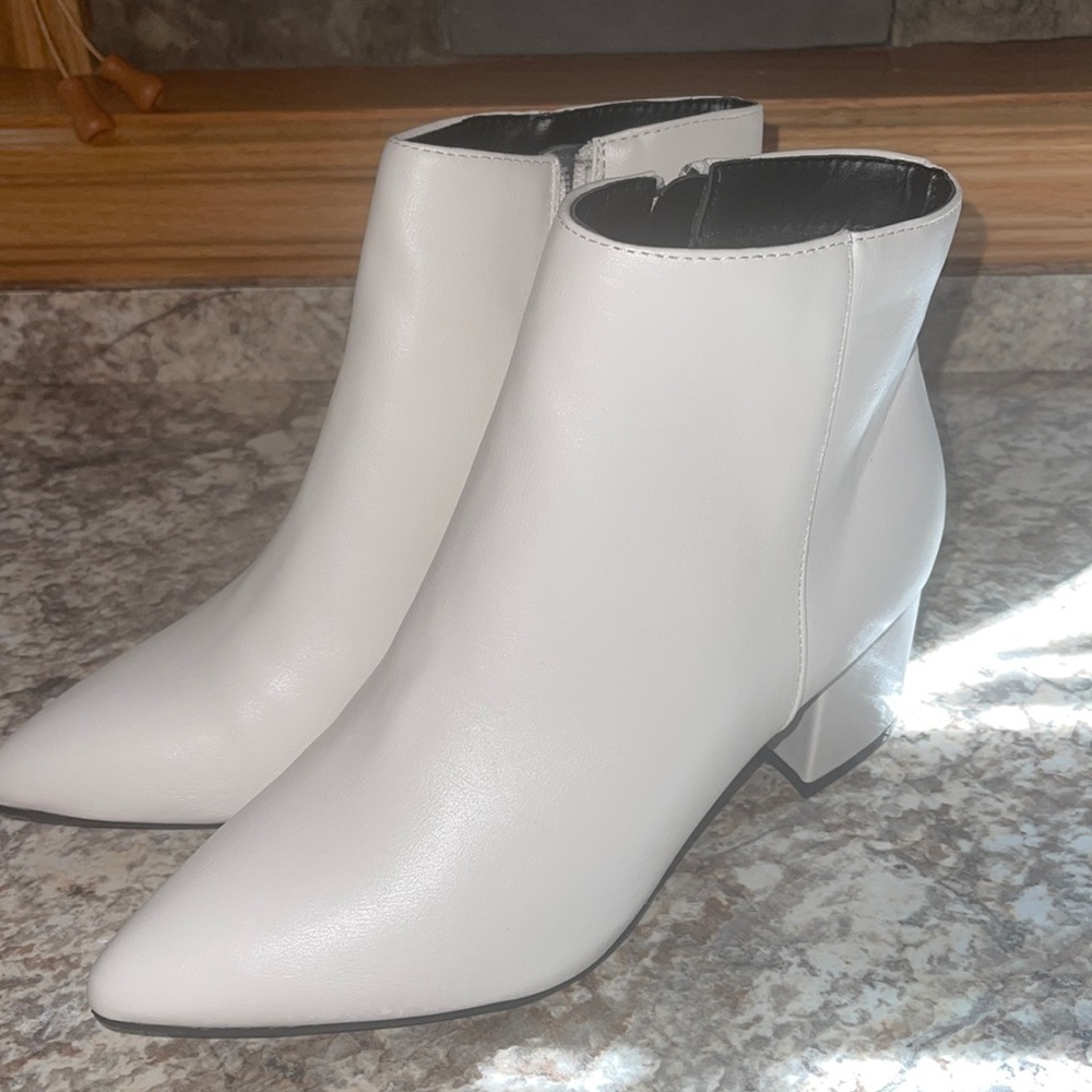 New White Pointed Toe Ankle Booties